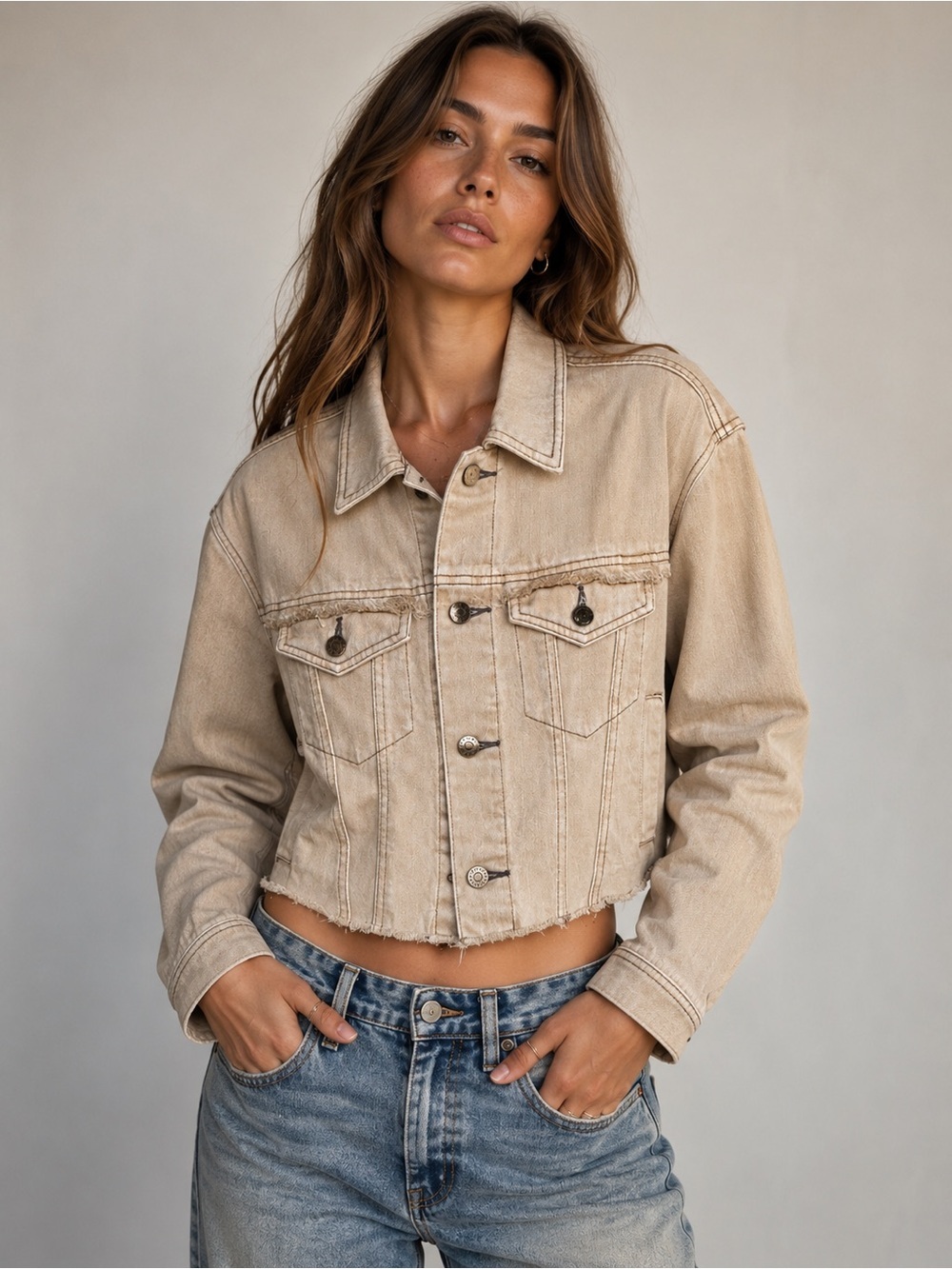 Urban Outfitters BDG Tan Cropped Denim Jacket XS